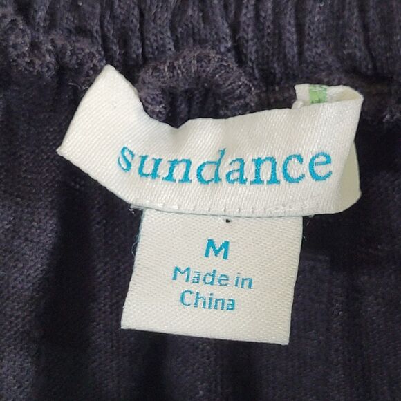 SUNDANCE Black Floral Path Dress Sz M Linen Embroidered Midi Off Shoulder Ruffle - Picture 9 of 12